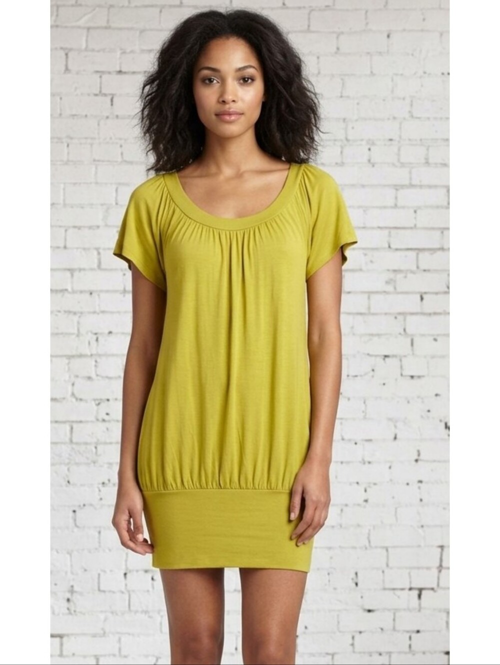Vintage Forever 21 Banded Hem Dress Chartreuse Yellow Size L